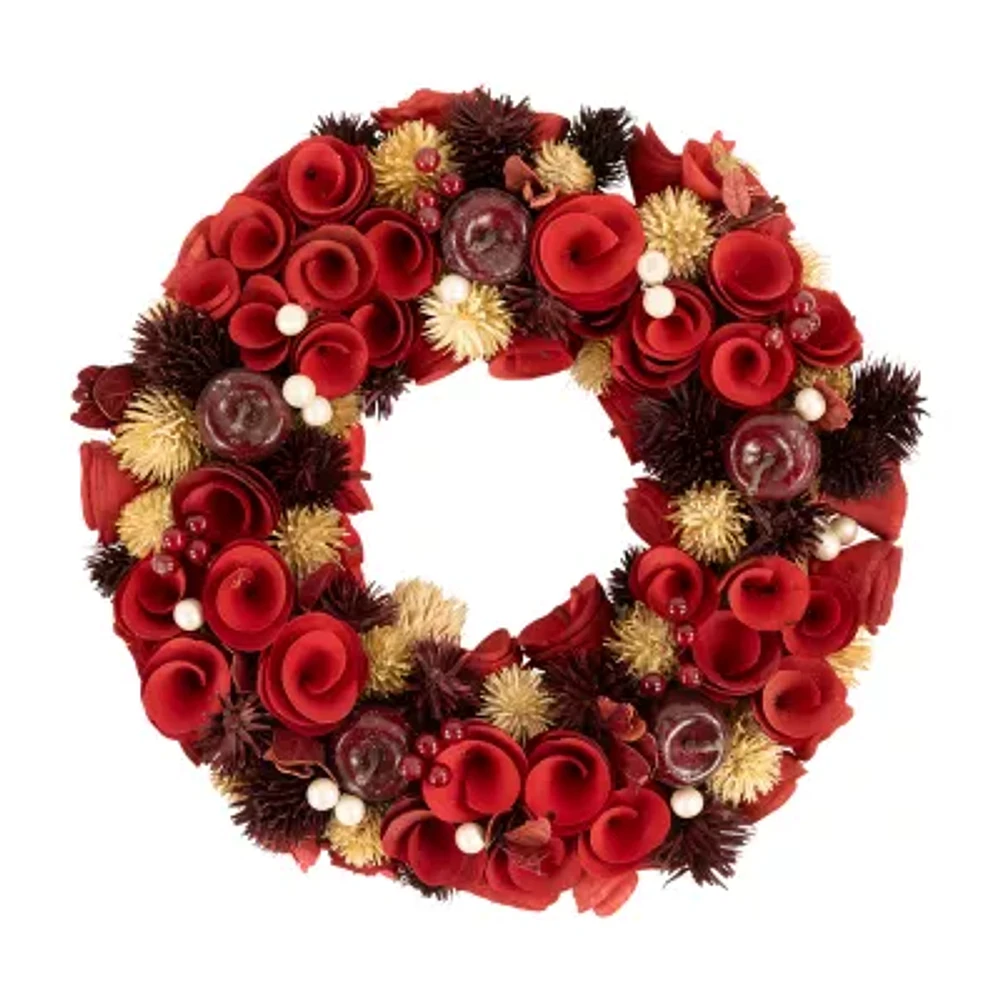 Northlight Wooden Roses Apples And Pearls Unlit Indoor Christmas Wreath