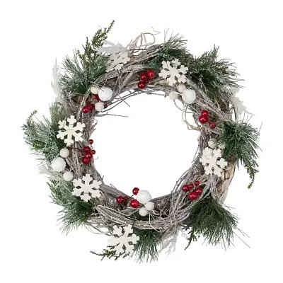 Northlight Snowflakes And Berries Winter Foliage Unlit Indoor Wreath