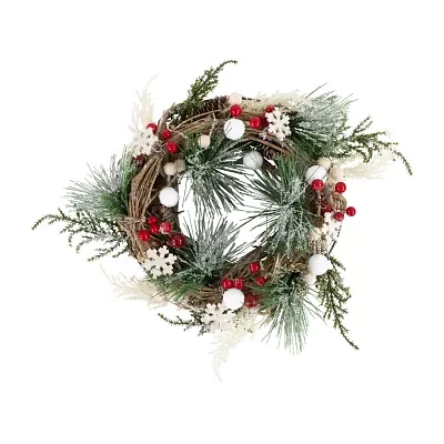 Northlight Frosted Pine And Berries Winter Foliage Unlit Indoor Wreath