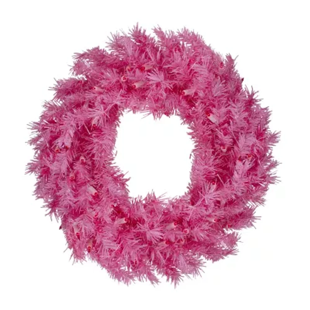 Northlight Pink Spruce With Lights Indoor Pre-Lit Christmas Wreath