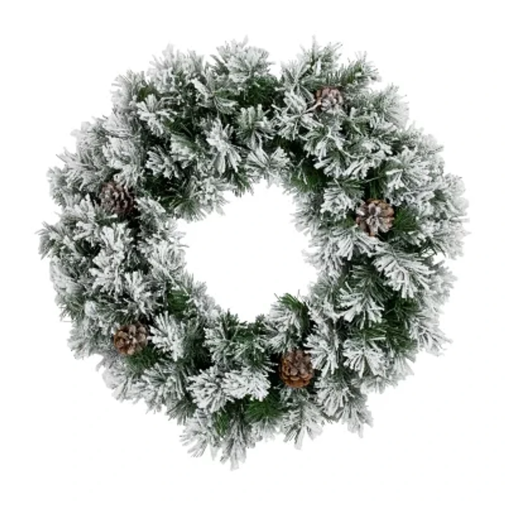 Northlight Flocked Angel Pine With Pine Cones Unlit Outdoor Christmas Wreath