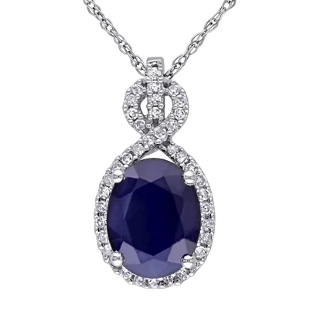 Genuine Sapphire and 1/6 CT. T.W. Diamond Pendant Necklace