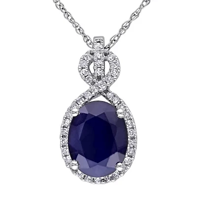 Genuine Sapphire and 1/6 CT. T.W. Diamond Pendant Necklace