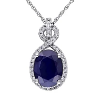 Genuine Sapphire and 1/6 CT. T.W. Diamond Pendant Necklace