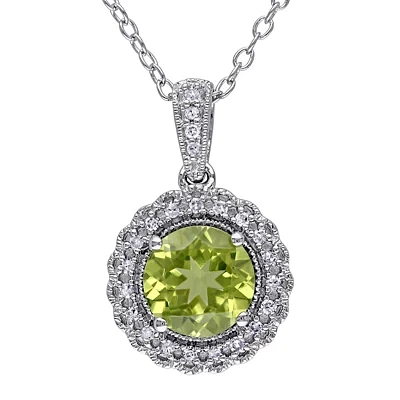 Genuine Peridot and 1/10 CT. T.W. Diamond Pendant Necklace