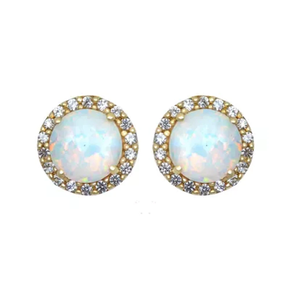 Lab-Created Opal and White Sapphire Halo Earrings