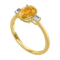 Womens Genuine Yellow Citrine 10K Gold Oval Cocktail Ring