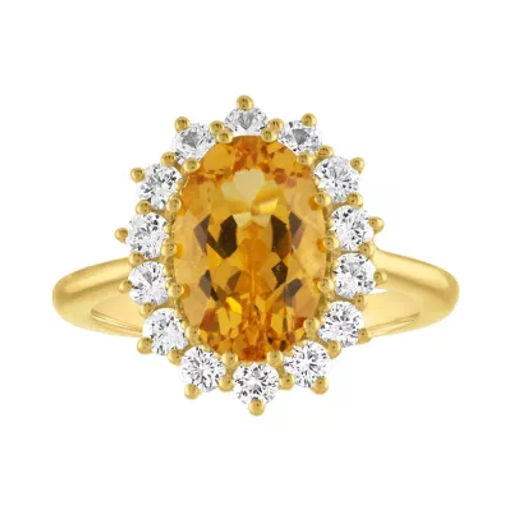 Womens Genuine Yellow Citrine 14K Gold Over Silver Cocktail Ring