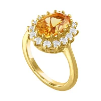 Womens Genuine Yellow Citrine 14K Gold Over Silver Cocktail Ring