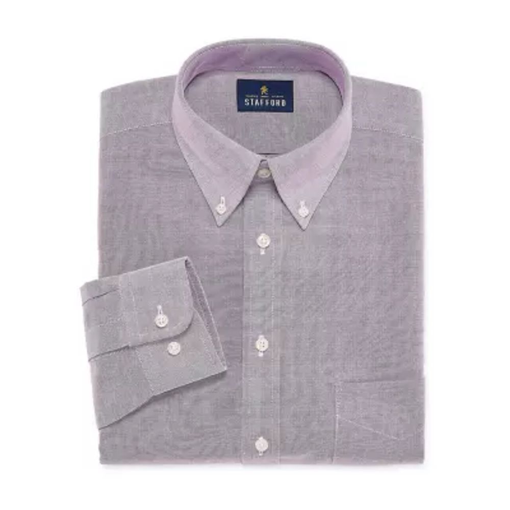 Stafford Mens Wrinkle Free Oxford Button Down Collar Fitted Dress Shirt