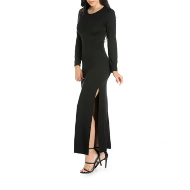 Women's Long Sleeve Side Slit Fitted Maxi Dress 24seven Comfort