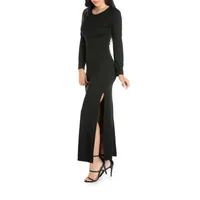 24/7 Comfort Apparel Womens Side Slit Fitted Maxi Dress