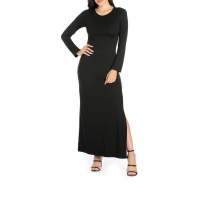 24/7 Comfort Apparel Womens Side Slit Fitted Maxi Dress