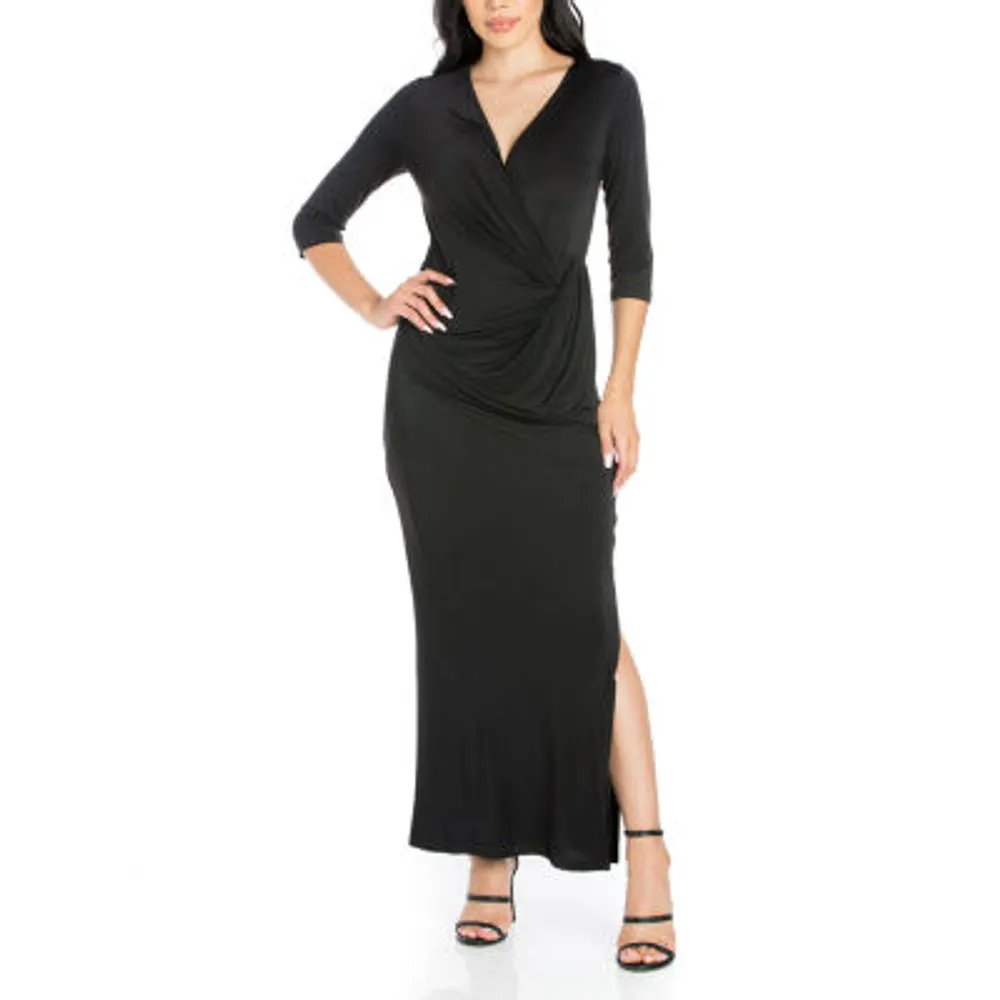 Women's Long Sleeve Side Slit Fitted Maxi Dress 24seven Comfort