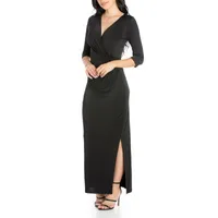Women's 24Seven Comfort Apparel Long Sleeve V-Neck Side Slit Maxi Dress