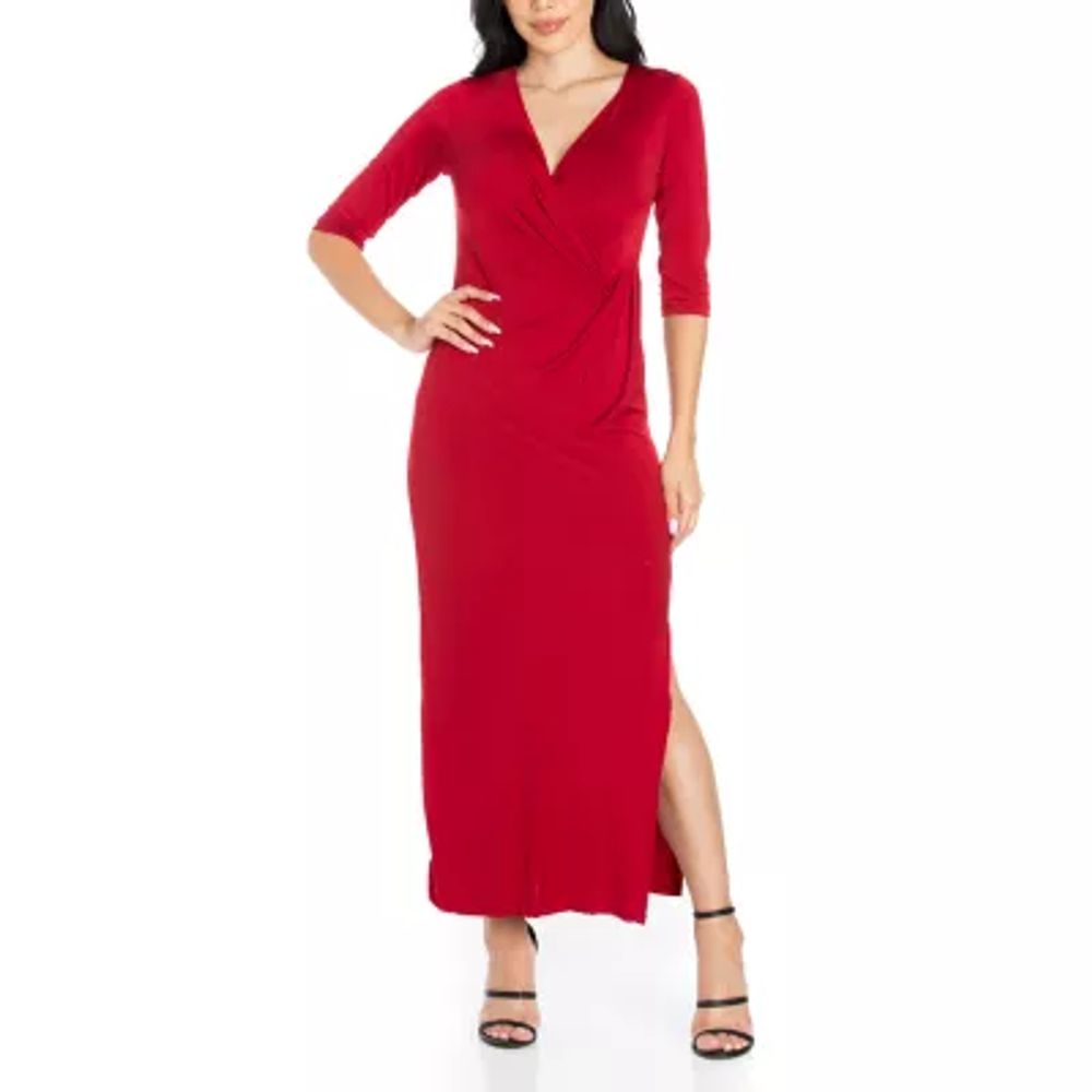 24/7 Comfort Apparel Womens Fitted Side Slit Maxi Dress