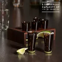 Hammer + Axe Beer Top Shot Glass Set, 6 Bottle Neck Glasses With Wood Display Stand