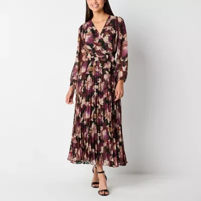 Studio 1 Womens Long Sleeve Floral Maxi Dress Petite