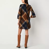 Jessica Howard Womens 3/4 Sleeve Plaid Shift Dress Petite