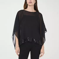 MSK Sequin Trim Womens Round Neck 3/4 Sleeve Blouse