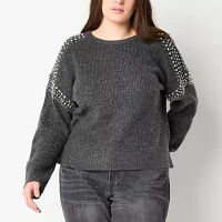 a.n.a Tall Womens Crew Neck Embellished Long Sleeve Pullover Sweater