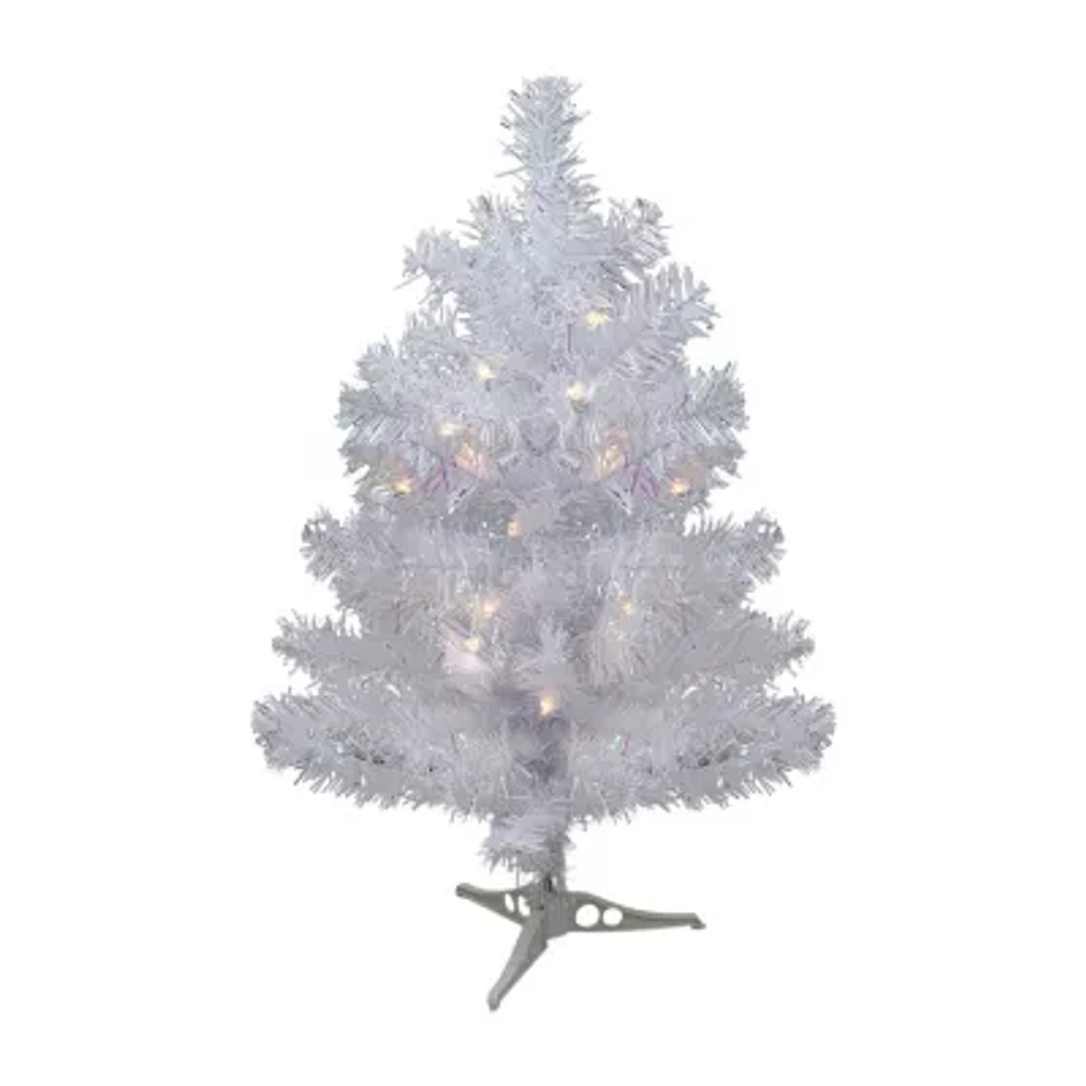 Northlight White Iridescent Pine With Clear Lights 2 Foot Pre-Lit Pine Christmas Tree