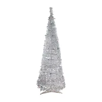 Northlight Silver Tinsel Pop-Up With Clear Lights 6 Foot Pre-Lit Christmas Tree