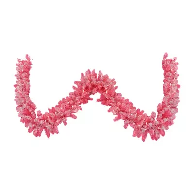 Northlight Flocked Pink With Clear Lights Pre-Lit Christmas Indoor Garland