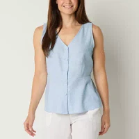 Liz Claiborne Womens V Neck Sleeveless Peplum Top