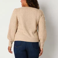 Liz Claiborne Petite Womens Crew Neck Long Sleeve Pullover Sweater