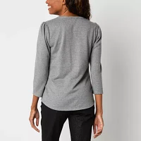 Liz Claiborne Womens Split Crew Neck 3/4 Sleeve Blouse