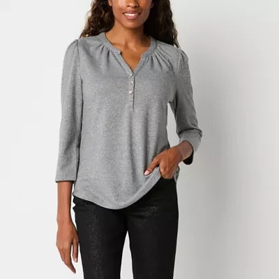 Liz Claiborne Womens Split Crew Neck 3/4 Sleeve Blouse