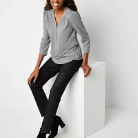 Liz Claiborne Womens Split Crew Neck 3/4 Sleeve Blouse