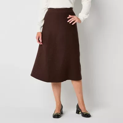 Liz Claiborne Womens Mid Rise Midi A-Line Skirt