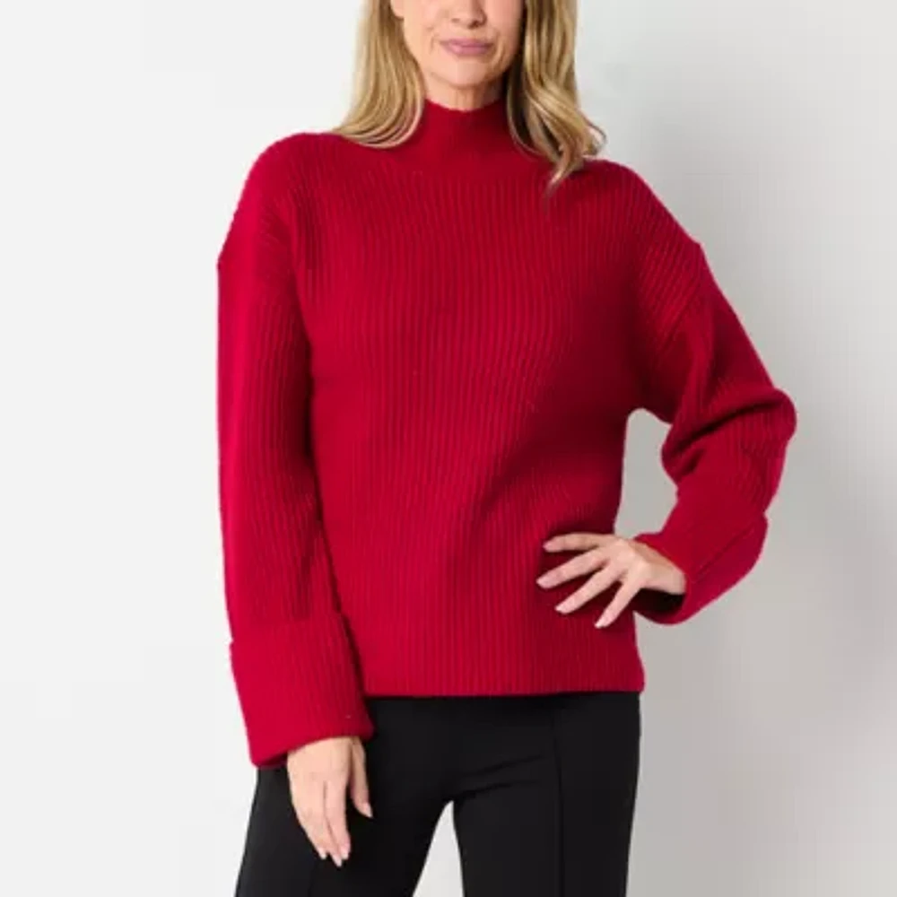 Liz Claiborne Womens Mock Neck Long Sleeve Pullover Sweater