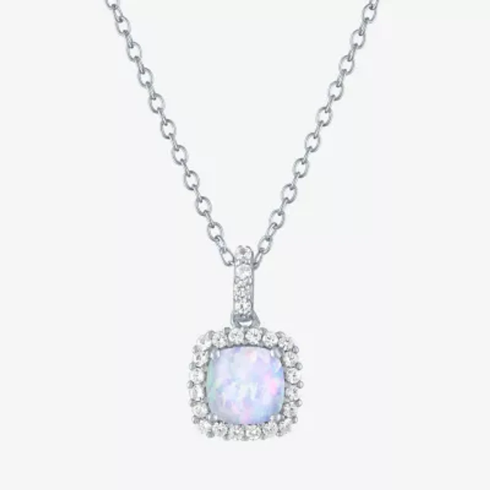 Yes Womens Lab Created White Opal Sterling Silver 18 Inch Pendant Necklace