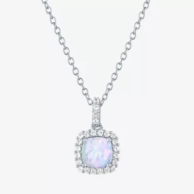 Yes Womens Lab Created White Opal Sterling Silver 18 Inch Pendant Necklace