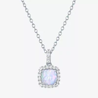 Yes Womens Lab Created White Opal Sterling Silver Pendant Necklaces