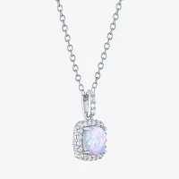 Yes Womens Lab Created White Opal Sterling Silver Pendant Necklaces