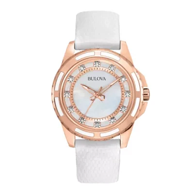 Bulova Classic Womens White Leather Strap Watch 98p119