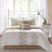 Madison Park Jocelyn 6-Pc Embroidered Leaf Quilt Set With Throw Pillows