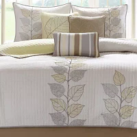 Madison Park Jocelyn 6-Pc Embroidered Leaf Quilt Set With Throw Pillows