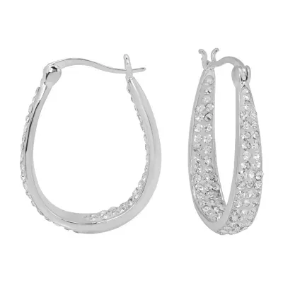 Sparkle Allure Crystal Pure Silver Over Brass Hoop Earrings