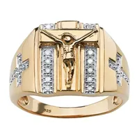 Mens 1/ CT. T.W. Natural White Diamond 18K Gold Over Silver Fashion Ring