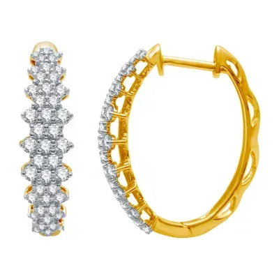(H-I / I1) 1 CT. T.W. Lab Grown White Diamond 10K Gold 21.9mm Hoop Earrings