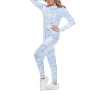 White Mark Womens Crew Neck Long Sleeve 2-pc. Pant Pajama Set