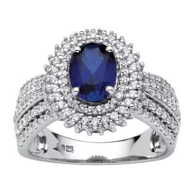 DiamonArt® Womens 2 1/5 CT. T.W. Lab Created Blue Sapphire Platinum Over Silver Oval Engagement Ring