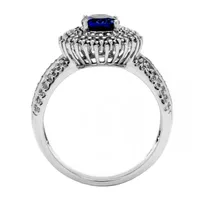 DiamonArt® Womens 2 1/5 CT. T.W. Lab Created Blue Sapphire Platinum Over Silver Oval Engagement Ring