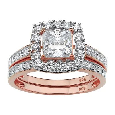 DiamonArt® Womens 2 1/5 CT. T.W. White Cubic Zirconia 18K Rose Gold Over Silver Square Bridal Set