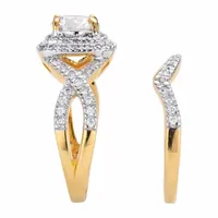 DiamonArt® Womens 2 1/5 CT. T.W. White Cubic Zirconia 14K Gold Over Silver Round Bridal Set